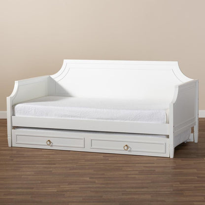 Traditional White Finished Wood Full Size Daybed with Twin Size trundle