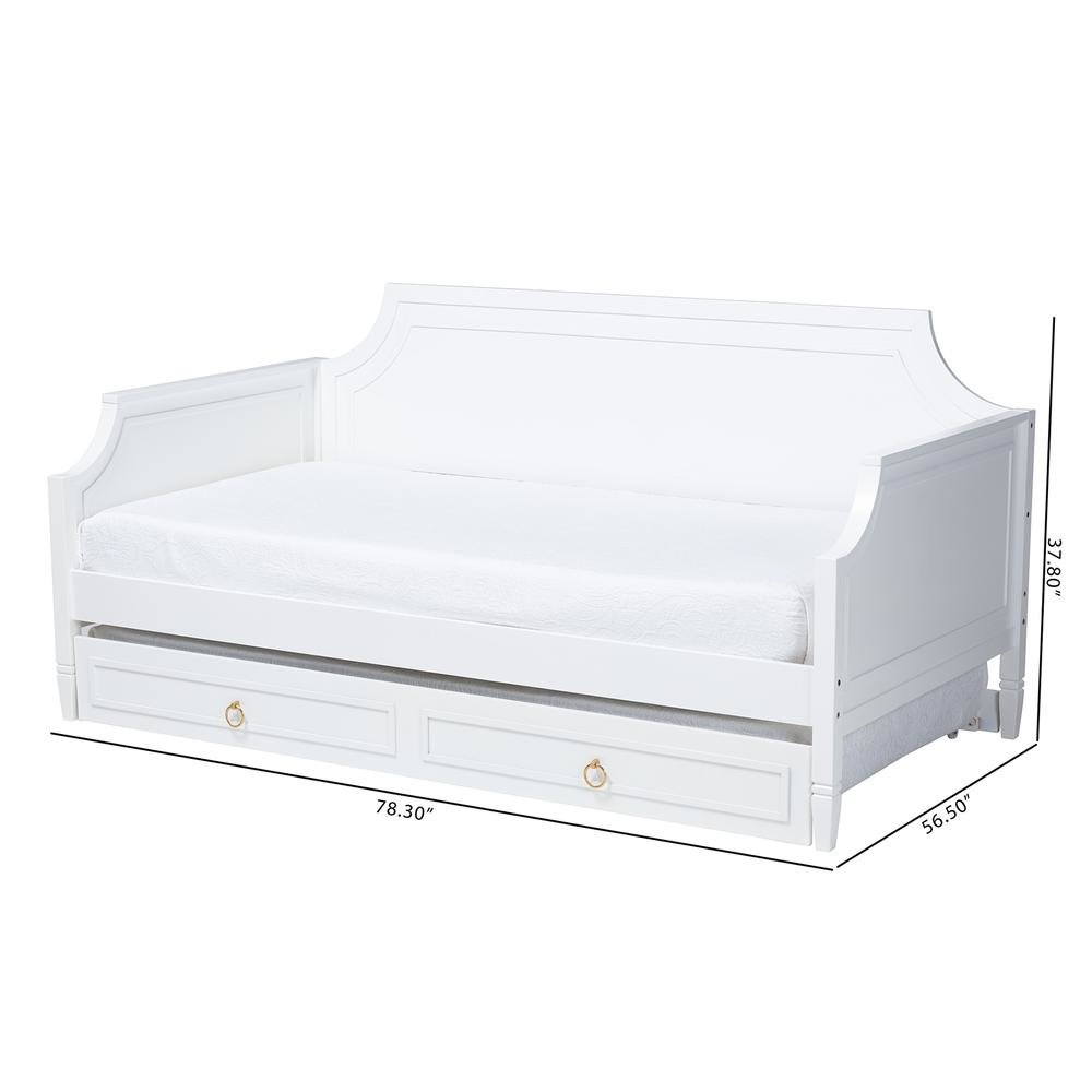Traditional White Finished Wood Full Size Daybed with Twin Size trundle
