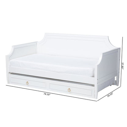Traditional White Finished Wood Full Size Daybed with Twin Size trundle