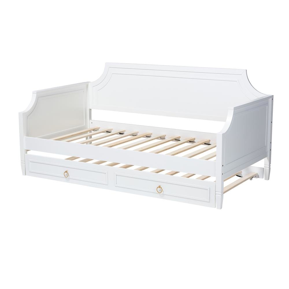 Traditional White Finished Wood Full Size Daybed with Twin Size trundle