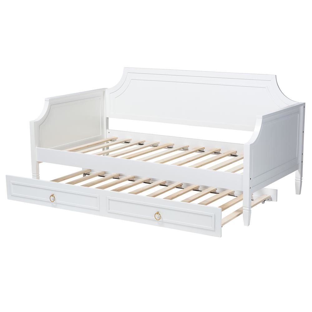 Traditional White Finished Wood Full Size Daybed with Twin Size trundle