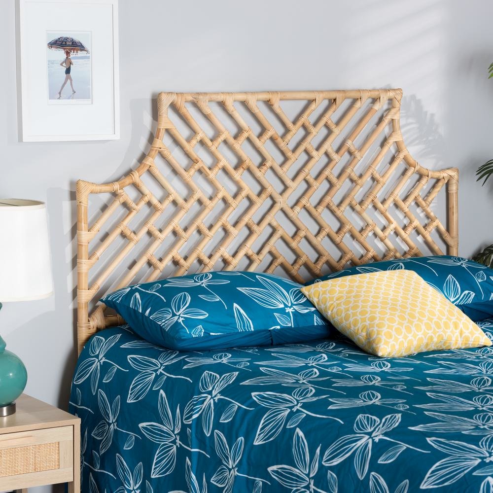 Bohemian Natural Brown Rattan Queen Size Standalone Headboard