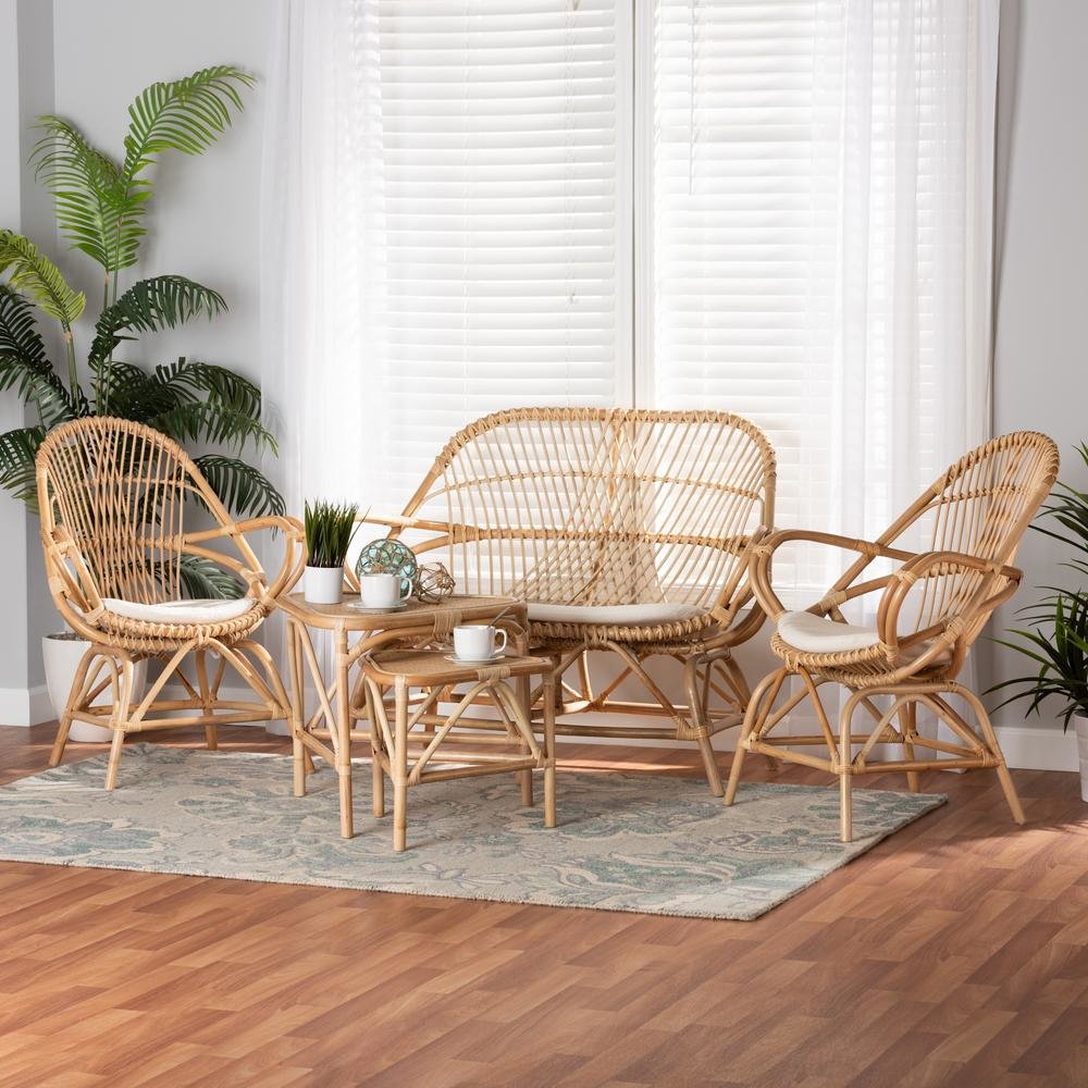 Natural Brown Finished Rattan 5-Piece Living Room Set