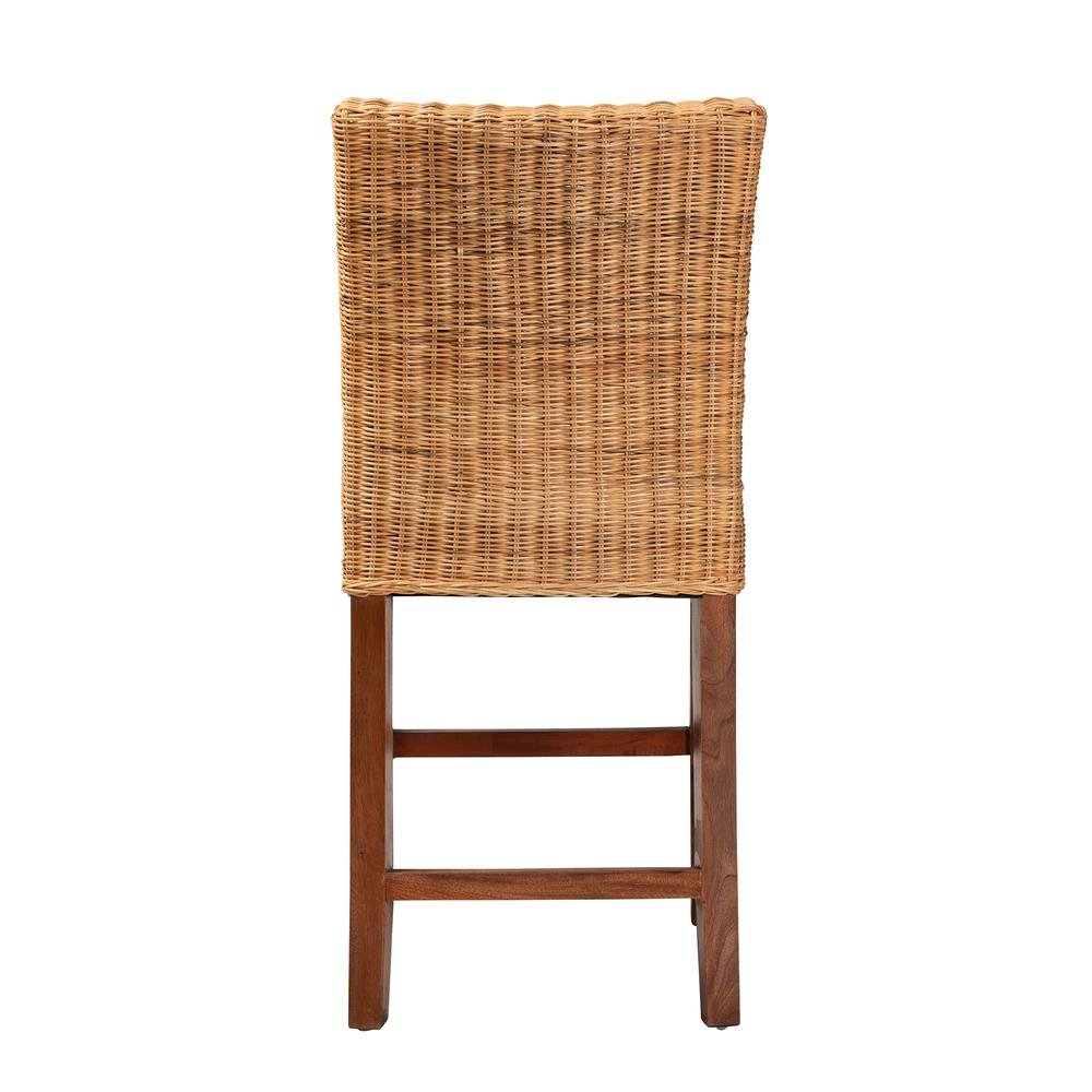 Bohemian Natural Rattan and Mahogany Wood Counter Stool