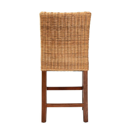 Bohemian Natural Rattan and Mahogany Wood Counter Stool