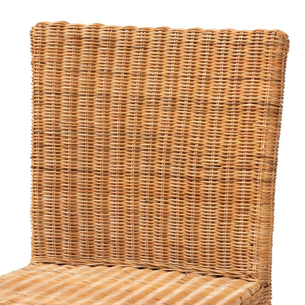 Bohemian Natural Rattan and Mahogany Wood Counter Stool