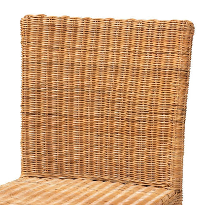 Bohemian Natural Rattan and Mahogany Wood Counter Stool