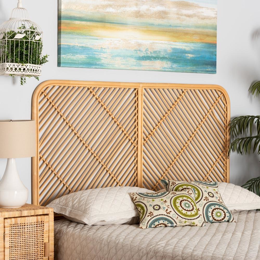 Bohemian Natural Brown Rattan Queen Size Wall-mount Headboard