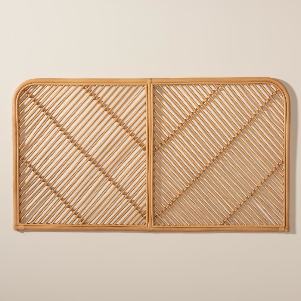 Bohemian Natural Brown Rattan Queen Size Wall-mount Headboard