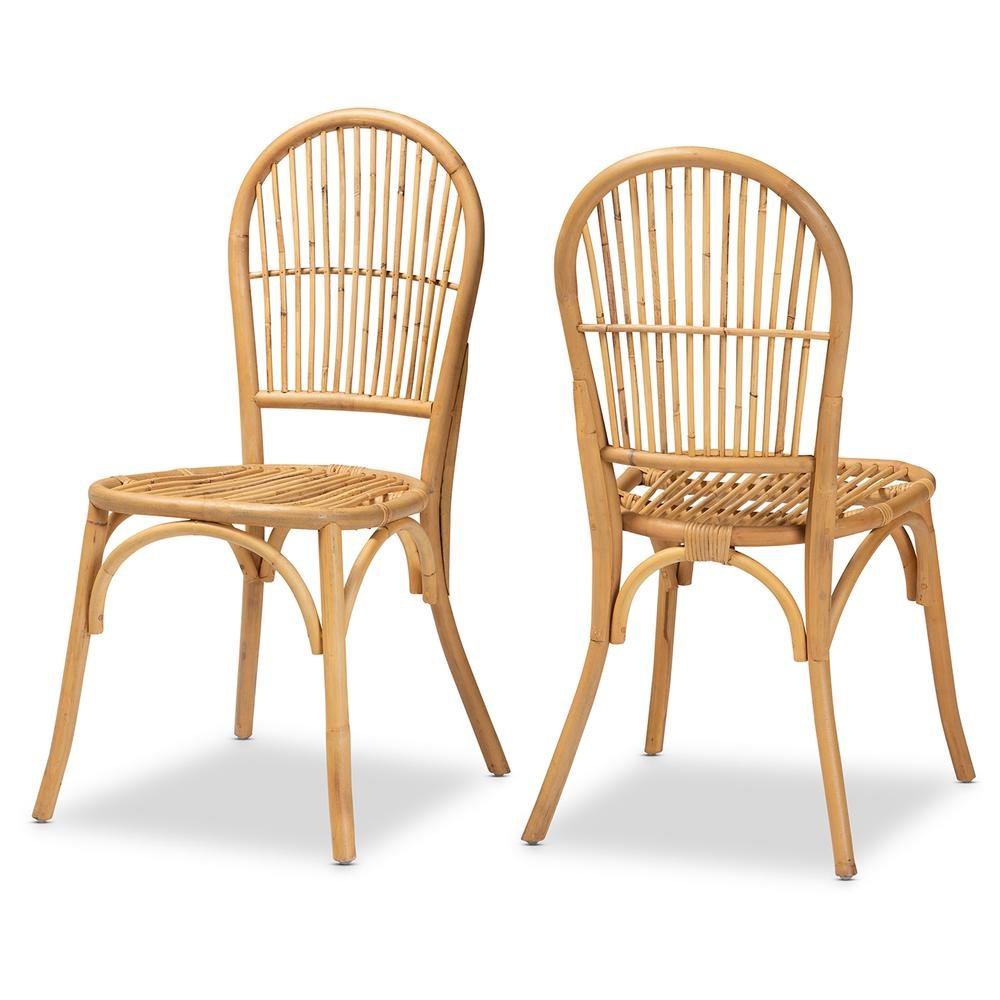 bali & pari Wina Modern Bohemian Natural Brown Rattan 2-Piece Dining Chair Set