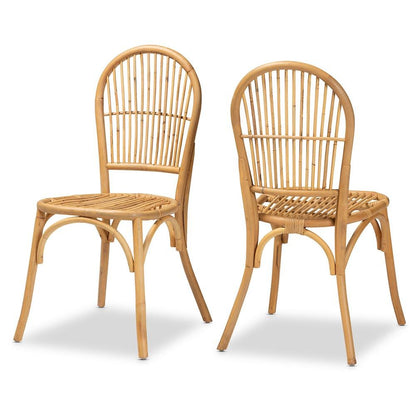 bali & pari Wina Modern Bohemian Natural Brown Rattan 2-Piece Dining Chair Set