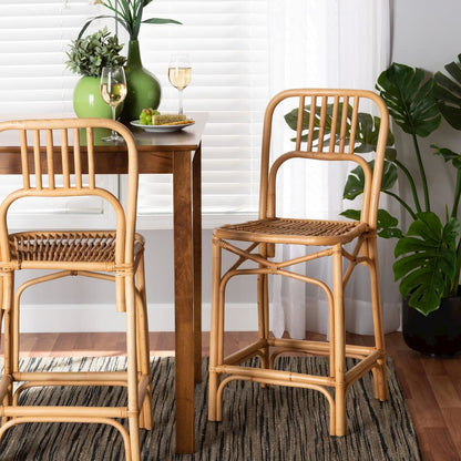 bali & pari Ivora Modern Bohemian Natural Brown Rattan Counter Stool