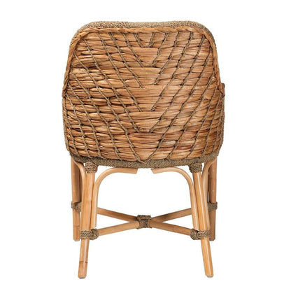 Bohemian Natural Brown Woven Rattan Dining Arm Chair with Cushion