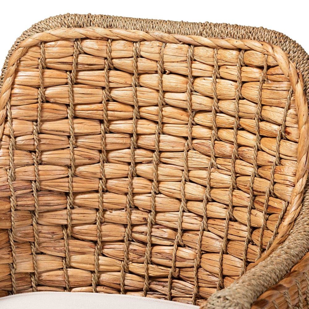 Bohemian Natural Brown Woven Rattan Dining Arm Chair with Cushion