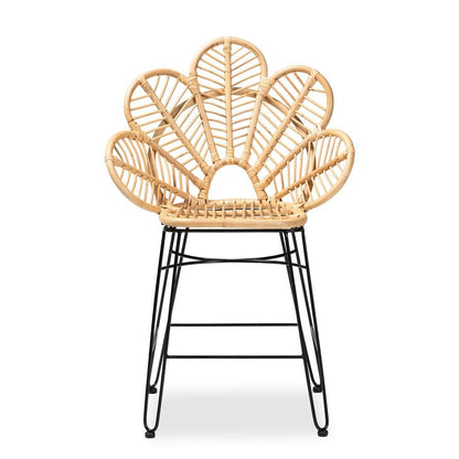 Bohemian Natural Brown Rattan and Black Metal Counter Stool
