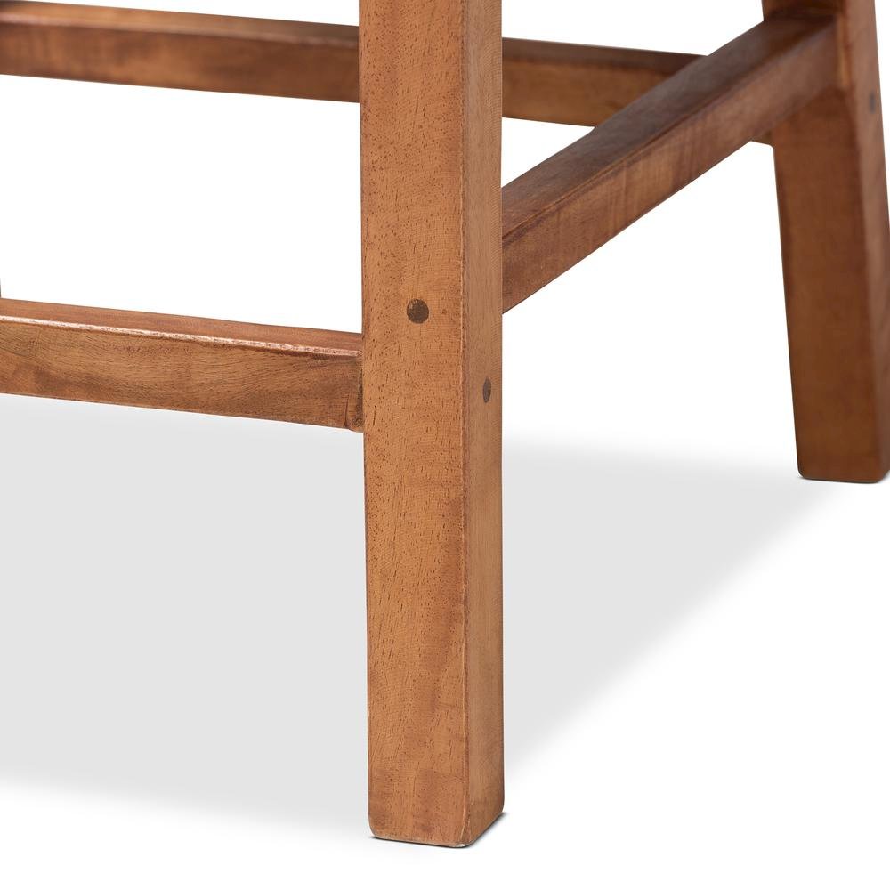 Walnut Brown Mahogany Wood and Natural Rattan Counter Stool