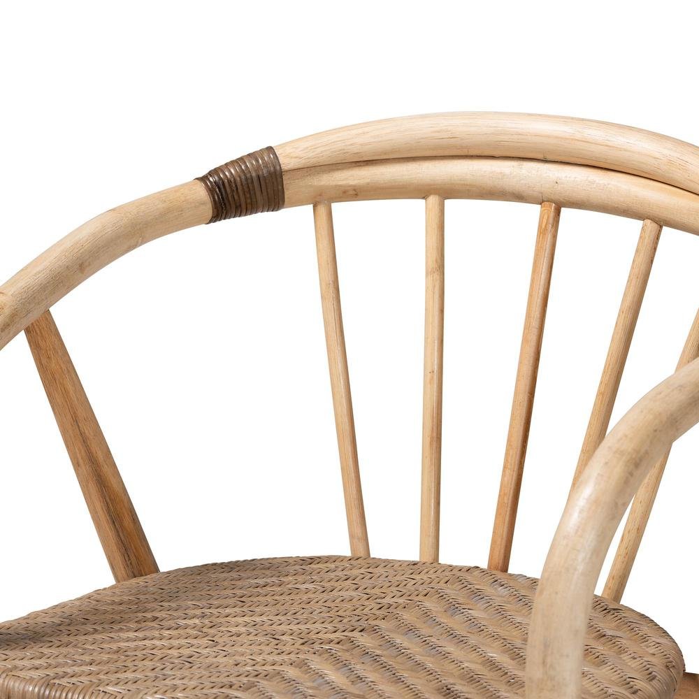 Kyoto Modern Bohemian Natural Brown Finished Wood and Rattan 5-Piece Dining Set