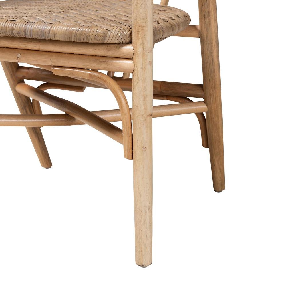 Kyoto Modern Bohemian Natural Brown Finished Wood and Rattan 5-Piece Dining Set