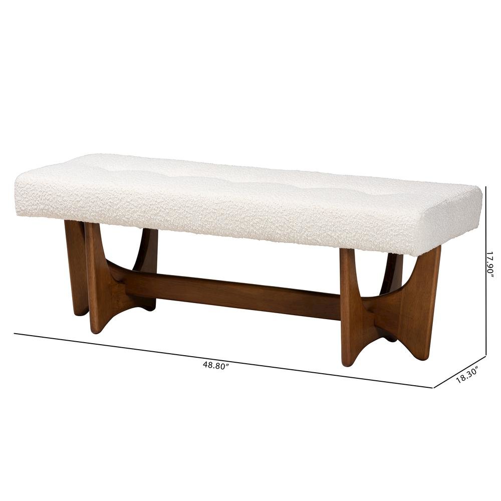 Theo Japandi Cream Boucle Fabric and Walnut Brown Finished Wood Bench