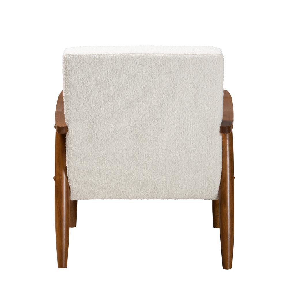 Cream Boucle Fabric and Walnut Brown Finished Wood Armchair