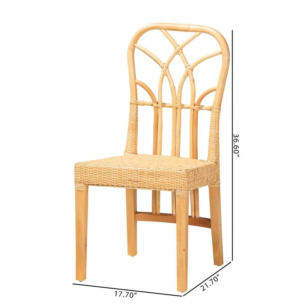 Bohemian Oak Brown Finished Mahogany Wood and Natural Rattan Dining Chair