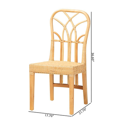 Bohemian Oak Brown Finished Mahogany Wood and Natural Rattan Dining Chair