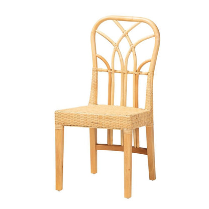 Bohemian Oak Brown Finished Mahogany Wood and Natural Rattan Dining Chair