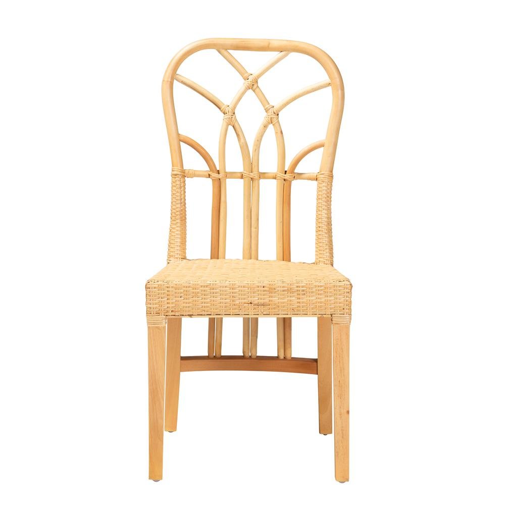 Bohemian Oak Brown Finished Mahogany Wood and Natural Rattan Dining Chair
