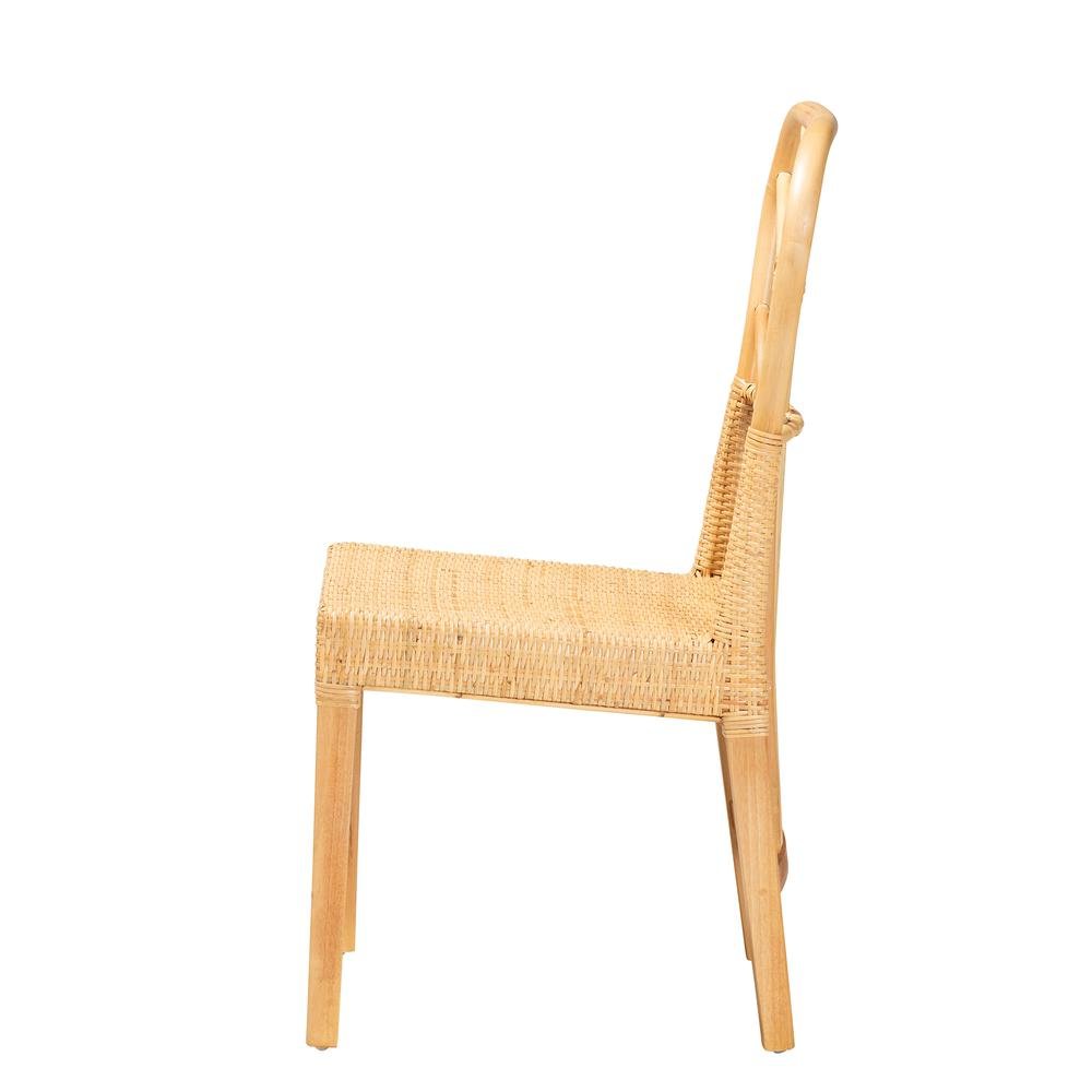 Bohemian Oak Brown Finished Mahogany Wood and Natural Rattan Dining Chair