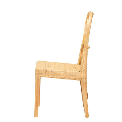 Bohemian Oak Brown Finished Mahogany Wood and Natural Rattan Dining Chair
