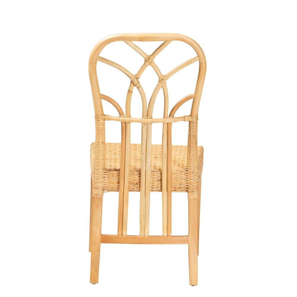 Bohemian Oak Brown Finished Mahogany Wood and Natural Rattan Dining Chair