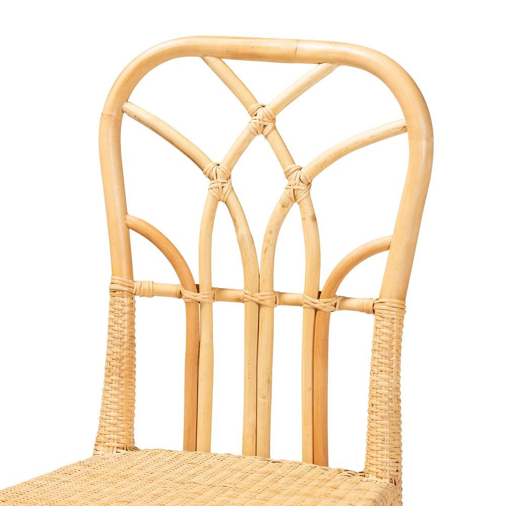 Bohemian Oak Brown Finished Mahogany Wood and Natural Rattan Dining Chair
