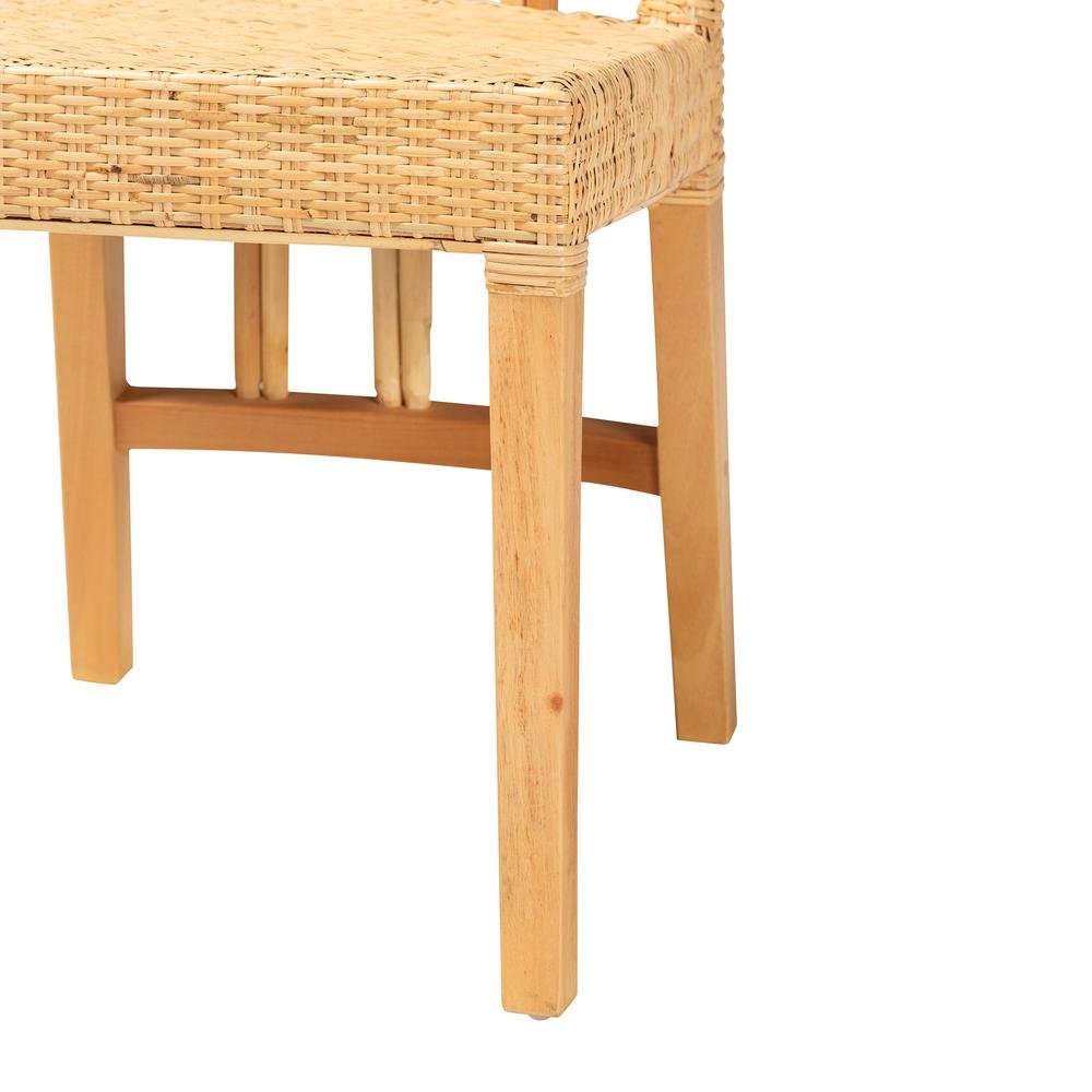 Bohemian Oak Brown Finished Mahogany Wood and Natural Rattan Dining Chair