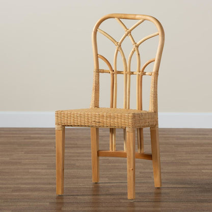 Bohemian Oak Brown Finished Mahogany Wood and Natural Rattan Dining Chair