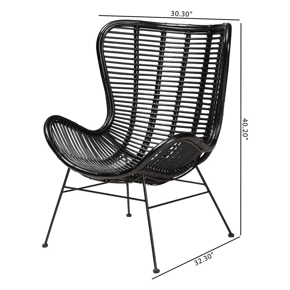 bali & pari Colorado Modern Bohemian Black Rattan and Metal Accent Chair
