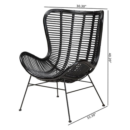bali & pari Colorado Modern Bohemian Black Rattan and Metal Accent Chair