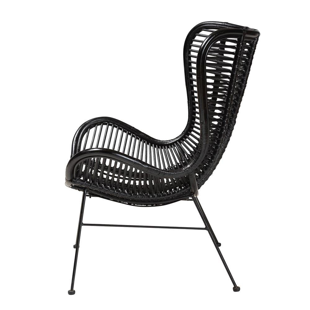 bali & pari Colorado Modern Bohemian Black Rattan and Metal Accent Chair