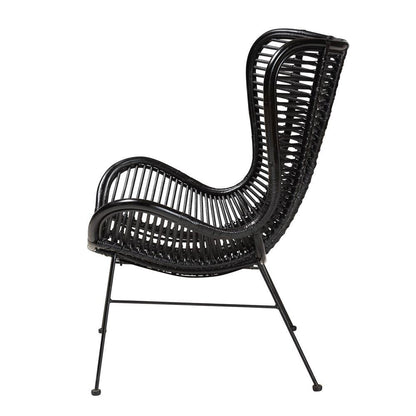 bali & pari Colorado Modern Bohemian Black Rattan and Metal Accent Chair