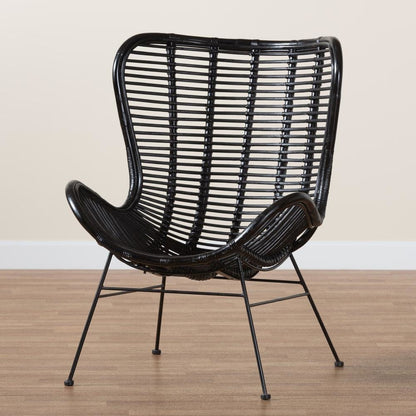 bali & pari Colorado Modern Bohemian Black Rattan and Metal Accent Chair