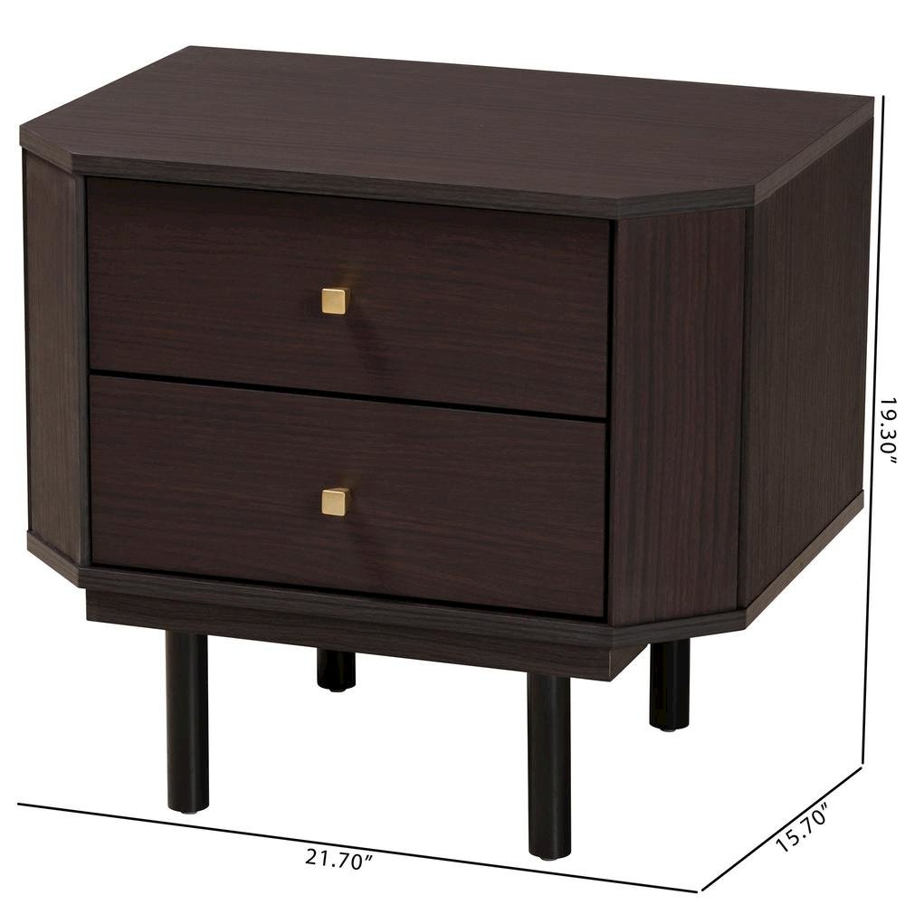 Transitional Two-Tone Black and Espresso Brown Finished Wood 2-Drawer End Table