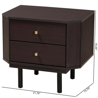 Transitional Two-Tone Black and Espresso Brown Finished Wood 2-Drawer End Table