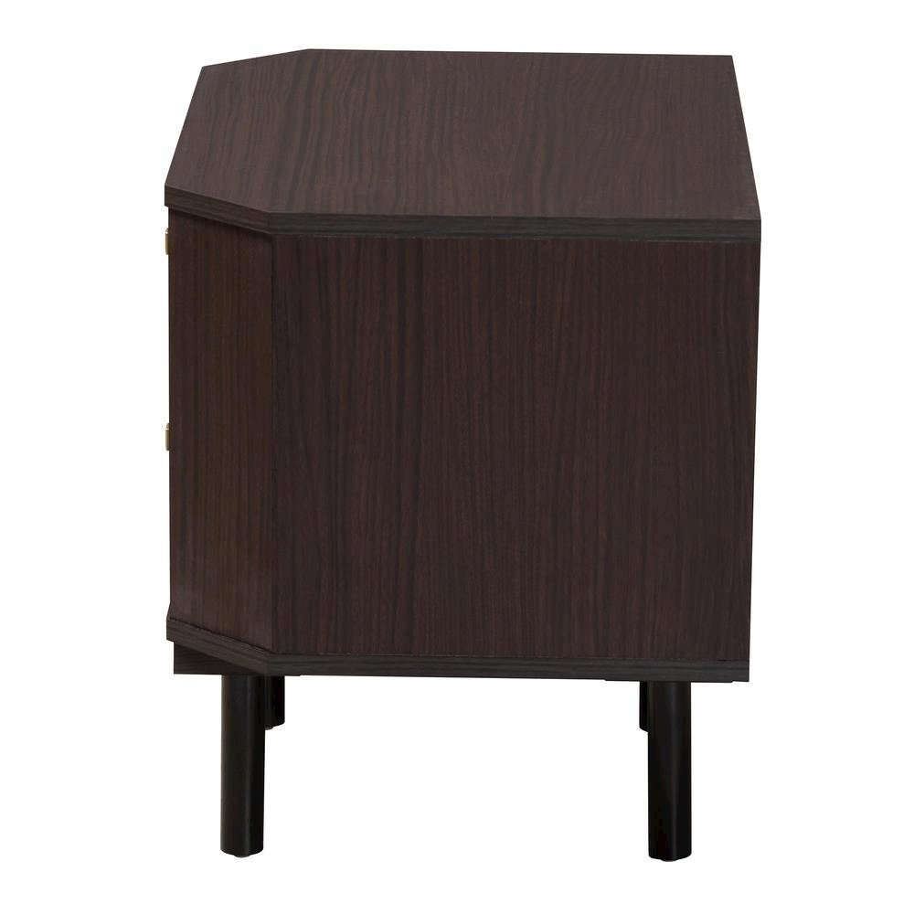 Transitional Two-Tone Black and Espresso Brown Finished Wood 2-Drawer End Table
