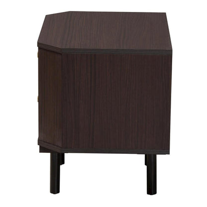 Transitional Two-Tone Black and Espresso Brown Finished Wood 2-Drawer End Table