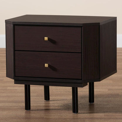 Transitional Two-Tone Black and Espresso Brown Finished Wood 2-Drawer End Table