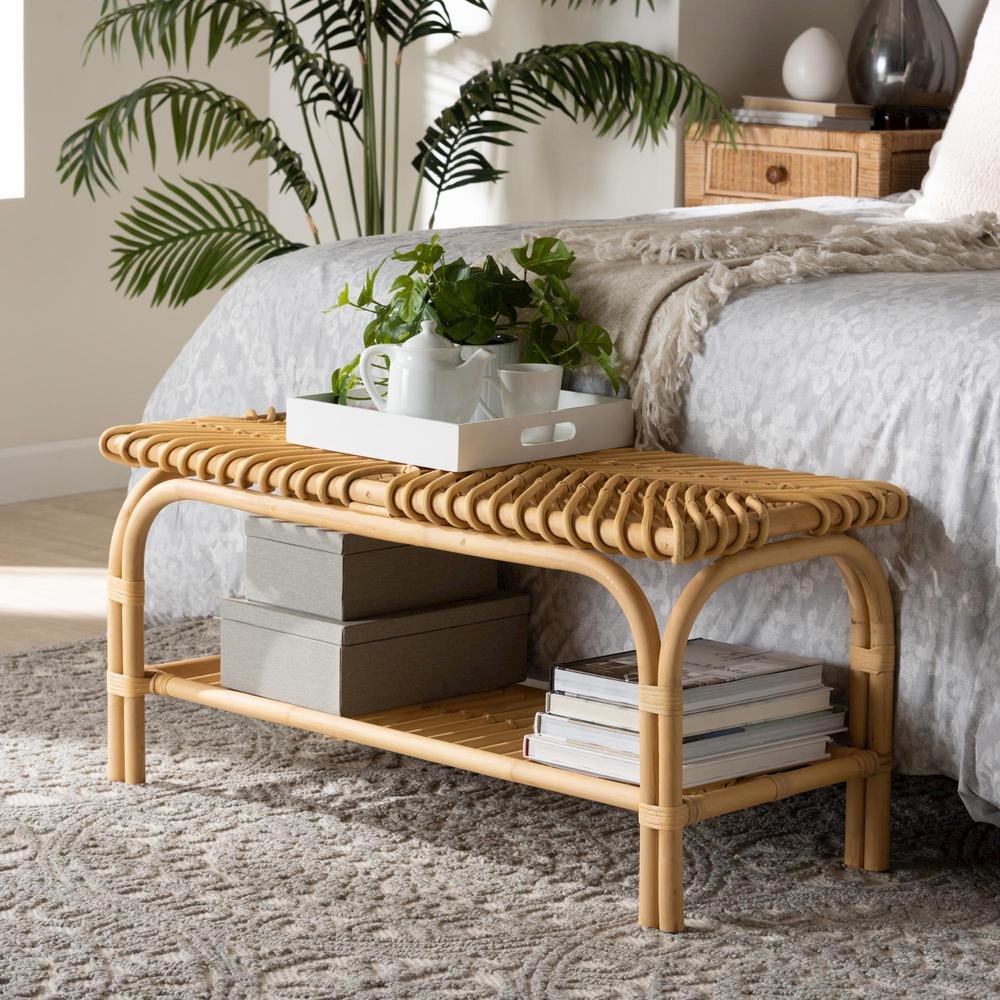bali & pari Himari Modern Bohemian Natural Brown Rattan Accent Bench