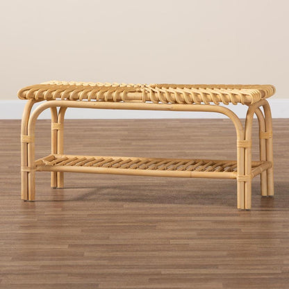 bali & pari Himari Modern Bohemian Natural Brown Rattan Accent Bench
