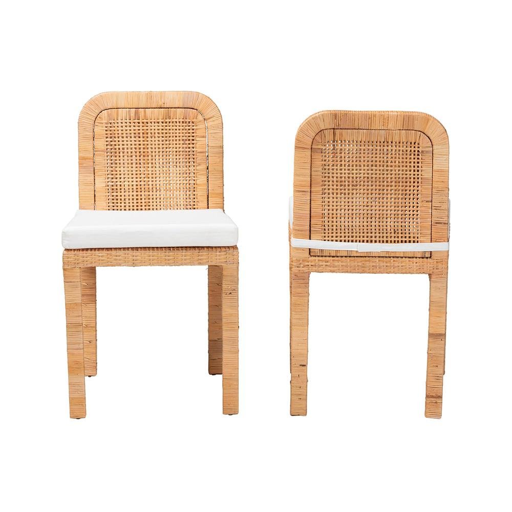 Bohemian Natural Brown Rattan and Mahogany Wood 2-Piece Dining Chair Set