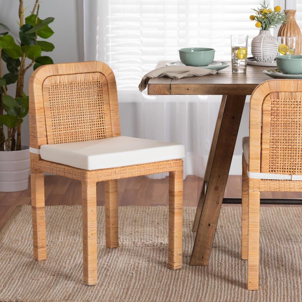 Bohemian Natural Brown Rattan and Mahogany Wood 2-Piece Dining Chair Set