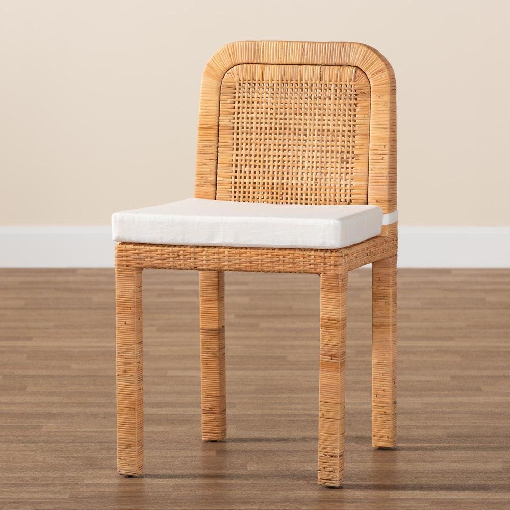 Bohemian Natural Brown Rattan and Mahogany Wood 2-Piece Dining Chair Set