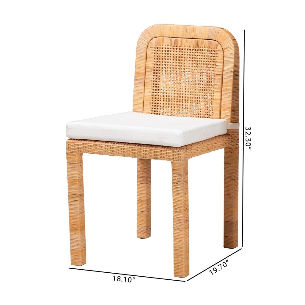 Bohemian Natural Brown Rattan and Mahogany Wood 2-Piece Dining Chair Set